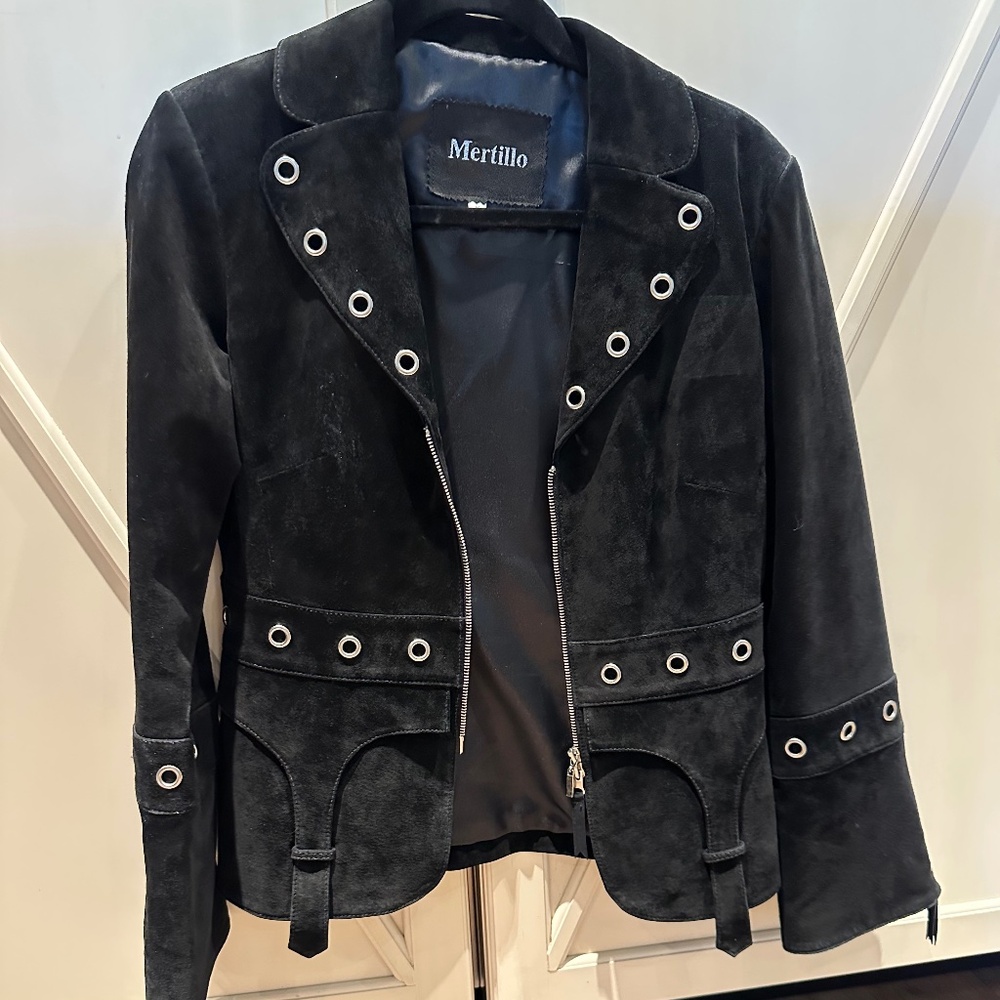 Mertillo Black Leather Moto Style Jacket Size Medium